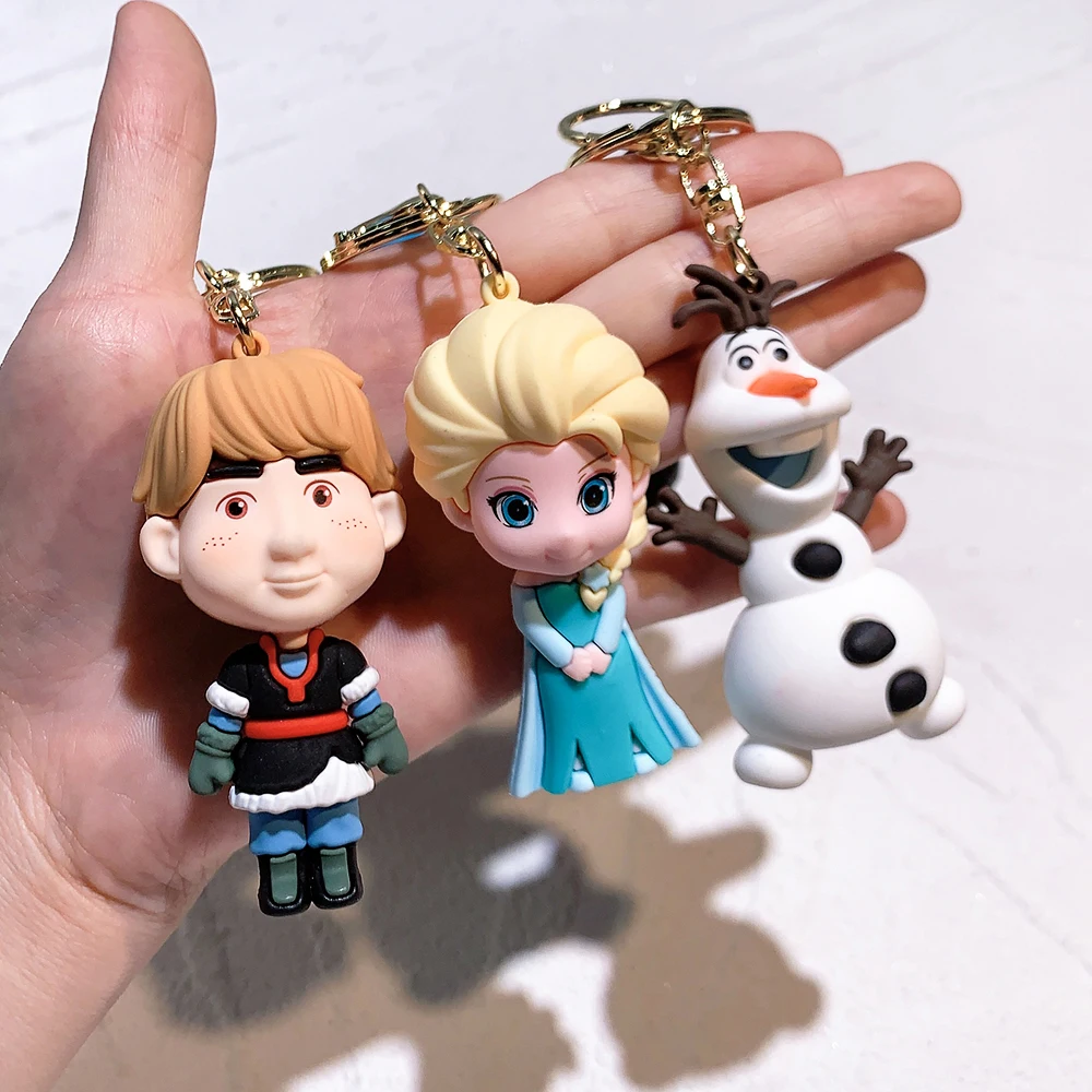 Disney-Congelado Anime Keychain, Elsa, Anna, Kristoff, Olaf, coleção do chaveiro, saco da boneca, chaveiro do carro, Natal, pres