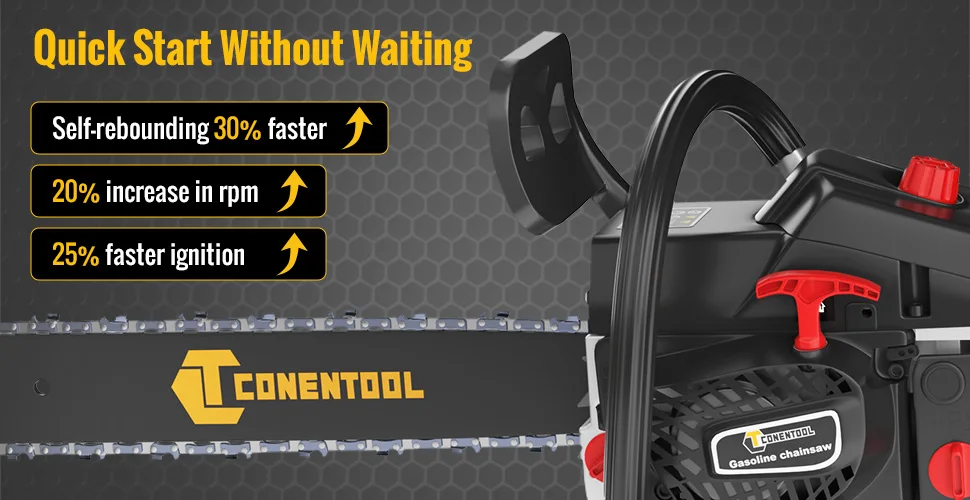 CONENTOOL 58CC Oil Chainsaw 18 Inch Woods Cutting Machine Power Tools Cordless 2-Stroke Petrol Engine 550ml Garden Logging Tools