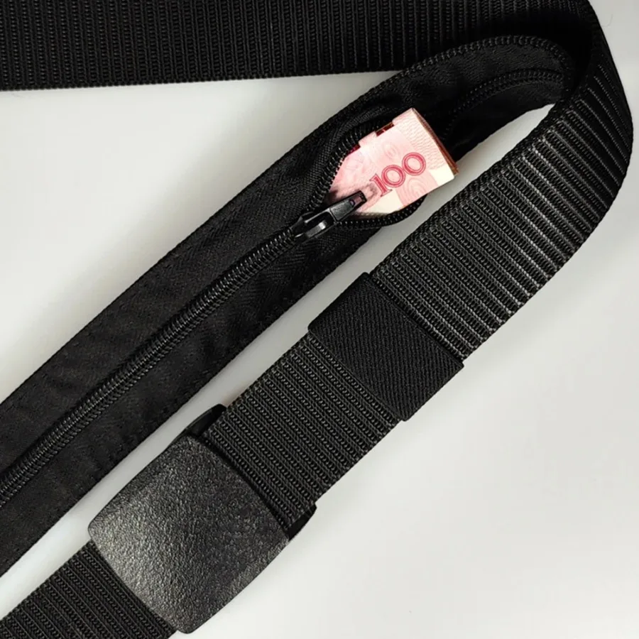 حزام السفر النقدي المضاد للسرقة، حزام السراويل الآمنة في الهواء الطلق مع سحاب للاستخدام الرجالي، حزام الخصر بجيب سري من النايلون