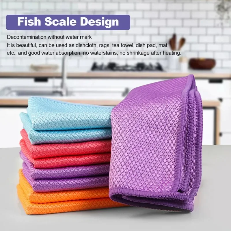 1Pc Car Fish Scale Grid Wipe Glass Without Water Marks Cloth Thickened Kitchen Cleaning Towel Absorbing Wash Rag Maintenance