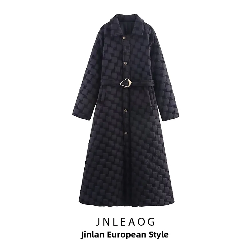 

JNLEAOG Autumn New Faionable Women's Cotton Jaet Double ket Commuter Sle Long Sve Mid-Length Single Button Closure