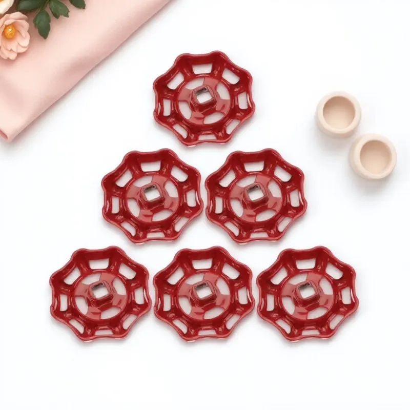 6pcs Red Metal Gate Hand Wheel Cast Iron Shutoff Handle Parts Flat Bottom Easy Operation Reliable Sealing Kitchen Faucet view 6