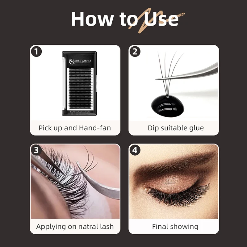 Sense Lashes 4D W Lash Extension Automatic Flowering False Eyelash Curl C/D Eyelash Extensions Natural Soft Premade Volume Fans