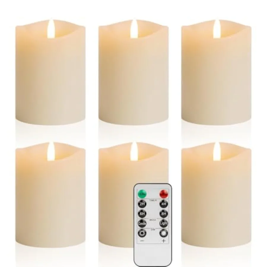 

3x4 Inch Battery Operated Candles with Remote, Flickering Flameless Candles with Timer, Real Wax LED Candles for Lanterns Firep