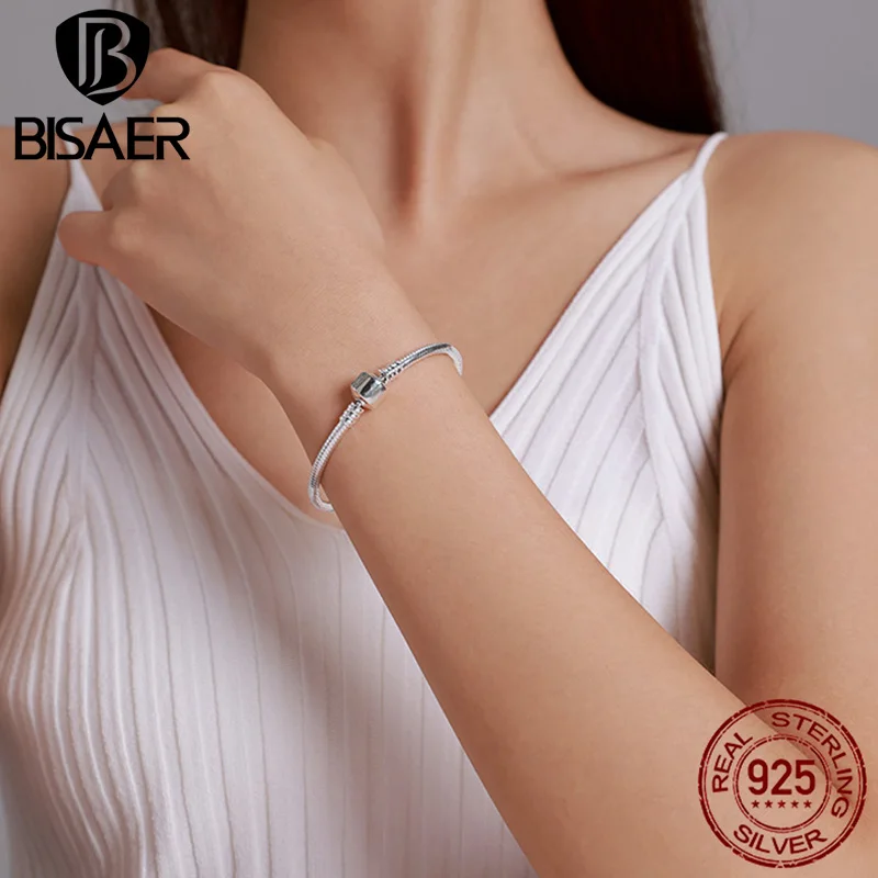 Imagem -05 - Bisaer 100 925 Prata Esterlina Clássico Cobra Pulseira Personalizado Charme Pulseiras para Mulheres de Luxo Jóias Finas Weus902