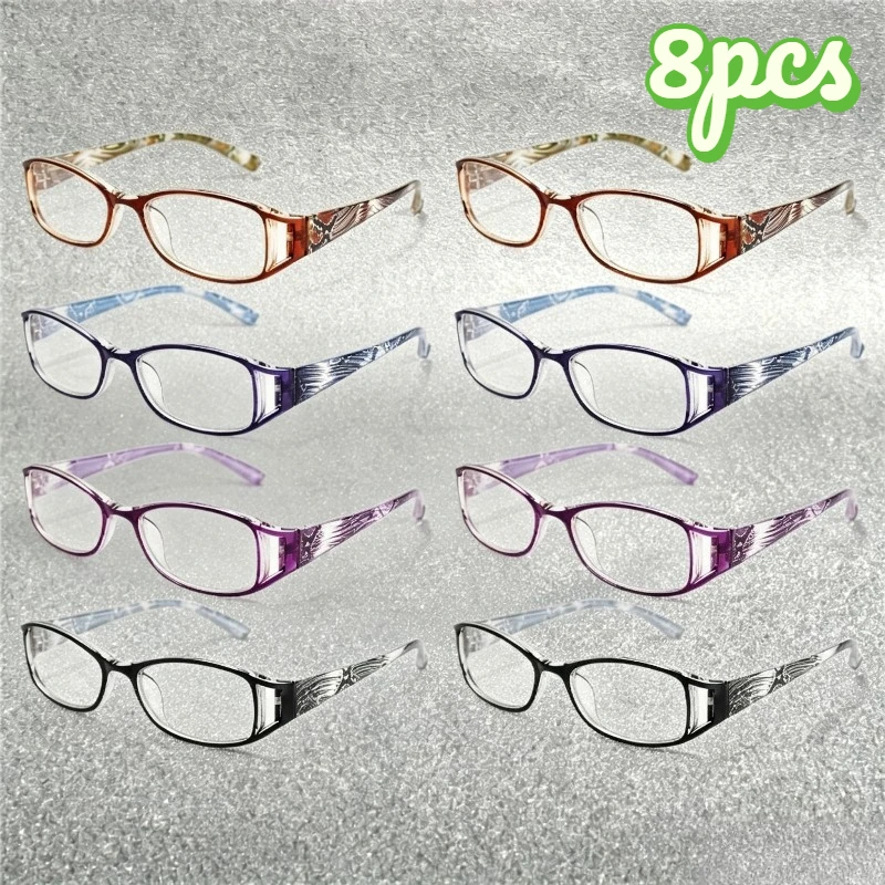 8Pcs High‑Quality Fashion Reading Glasses, Colorful Striped Unisex, Exquisite Package for Daily Office