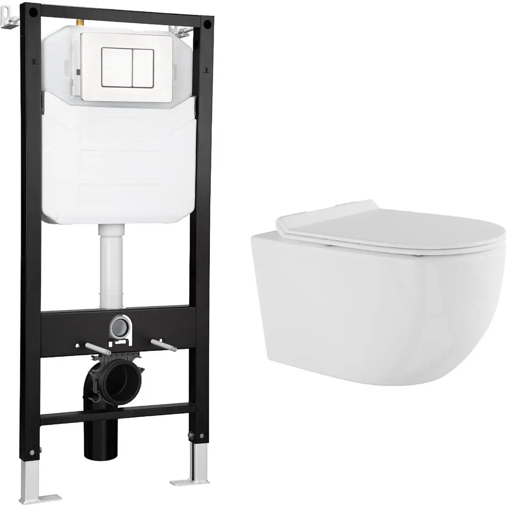

Wall Hung Toilet with Tank, 2x6 In-Wall Toilet Tank Carrier, Wall Mounted Toilet Combo Set, Dual-Flush Plate Included, Floating