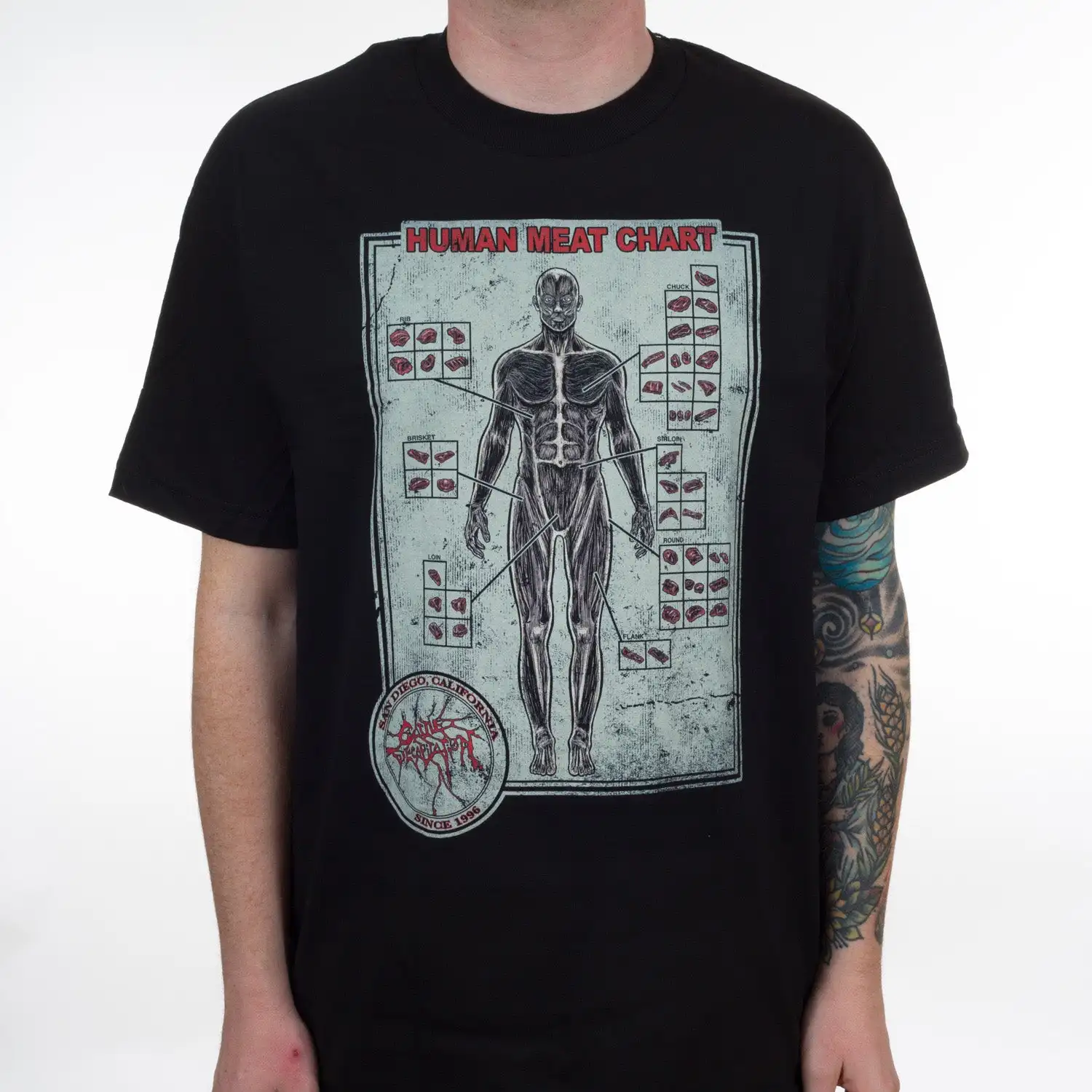 Cattle Decapitation Meat Chart Band T-Shirt 100% Cotton Graphic Tee Men Women Summer Streetwear Top
