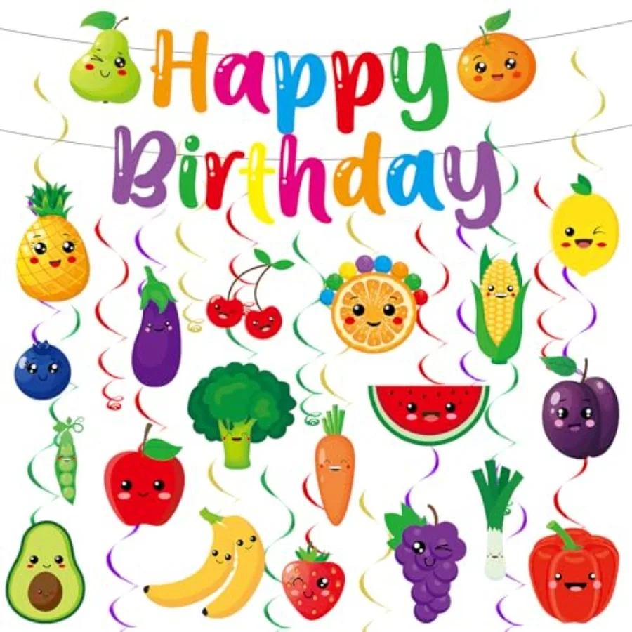 Dancing Fruit Birthday Decorations Sensory Fruit Happy Birthday Banner Dancing Fruits Themed Party Hanging Swirls Streamers Cei