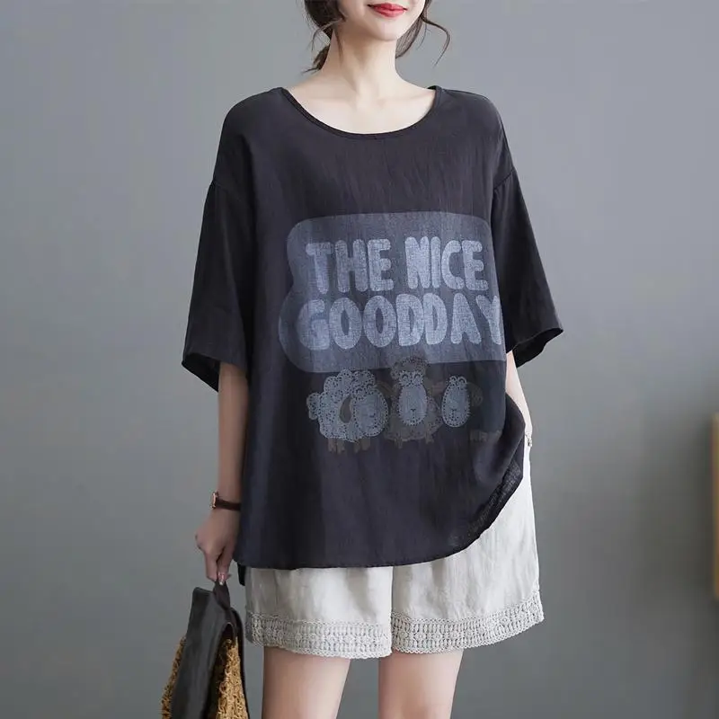 Women Summer Fashion Printing Loose Large Size O-neck Short Sleeve T-Shirt Women Clothes Casual All-match Appear Thin Top Tee