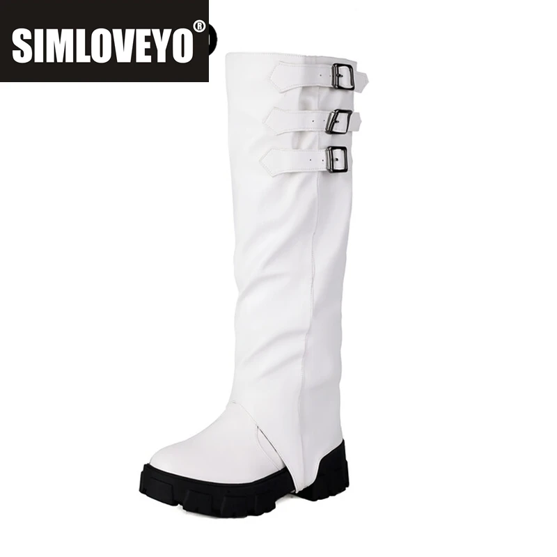 

SIMLOVEYO 2024 Новые классические сапоги до колена с круглым носком, квадратный каблук 5 см, платформа 2 см, слипоны из искусственной кожи, большие размеры 44 US13, мода