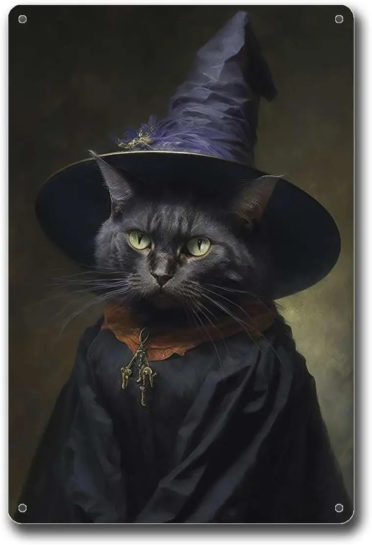 Metal Tin Signs Cat Witch Vintage Art Dark College Gothic Victorian WiccaBar and Restaurant Decoration 8x12inch Tin Sign sign