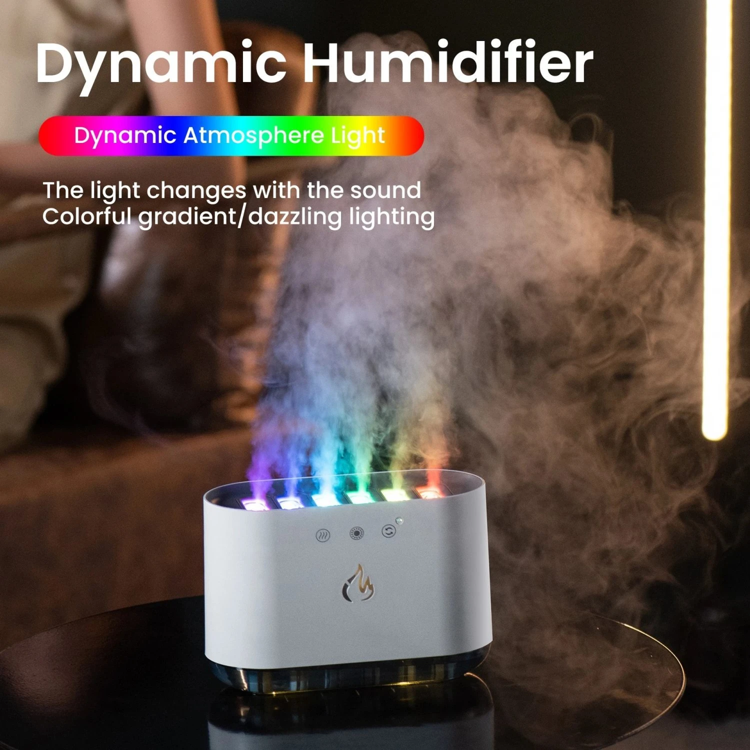 Humidificador de aire de llama ultrasónico dinámico con capacidad de 900ML, función de música, generador de niebla y luz Led RGB para el hogar y la Oficina U, nuevo