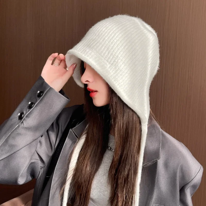 

Versatile Solid Color Rabbit Fur Beanie - Women's Fall Winter Warm Ear Flap Hat with Large Head Circumference