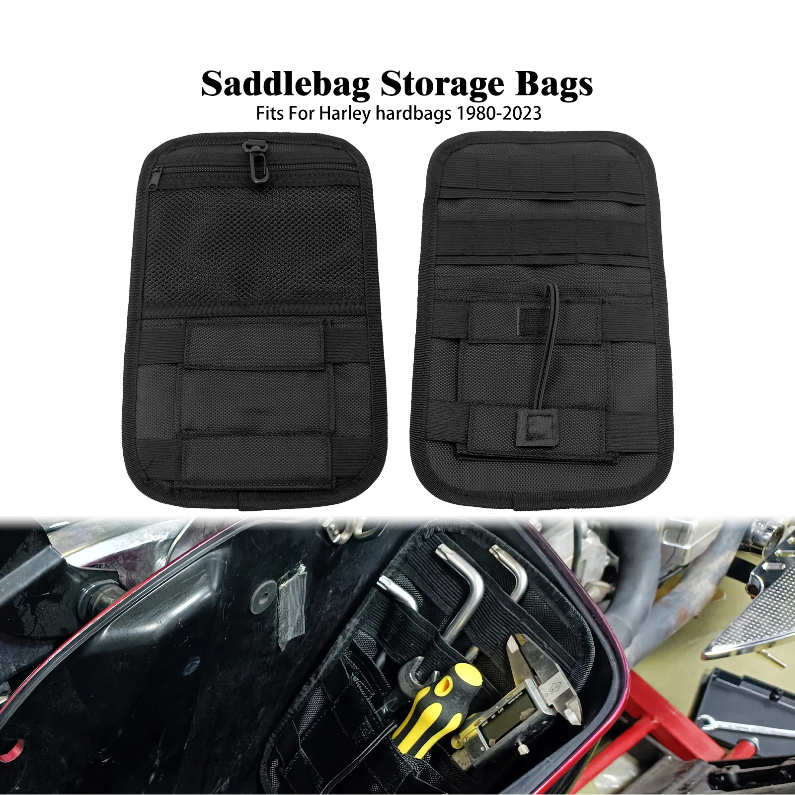 

Motorcycle Saddlebags Organizer Hard Bags Storage Case Tool Bags Black For Harley Touring Softail Sportster XL Dyna 1980-2023