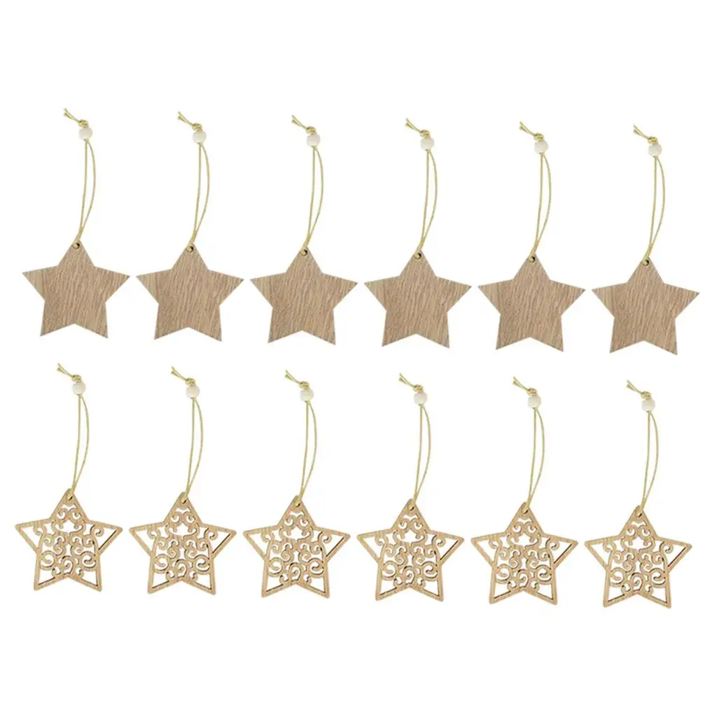 12Pcs Hanging Shapes Wood Slices Decorative Xmas Pyrography Craft DIY
