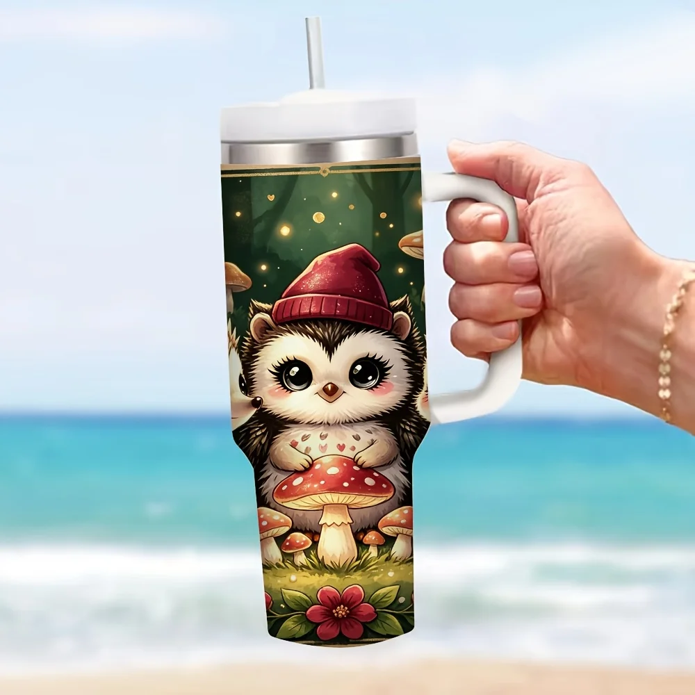 40Oz Insulated Tumbler with Handle, Printed with Cute Forest Hedgehogs, Suitable for Men Women of All Ages, Keeps Drinks Cold Or Hot, Perfect for Daily Use Outdoor Travel And Camping