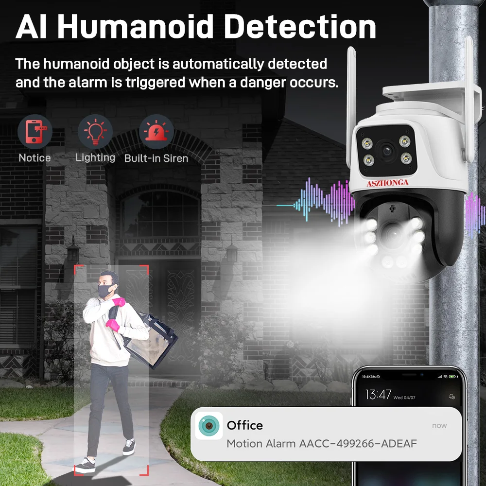 6MP WIFI Surveillance Camera Dual Lens AI Human Detection Auto Tracking Outdoor Wireless Security Camera for Security Protection