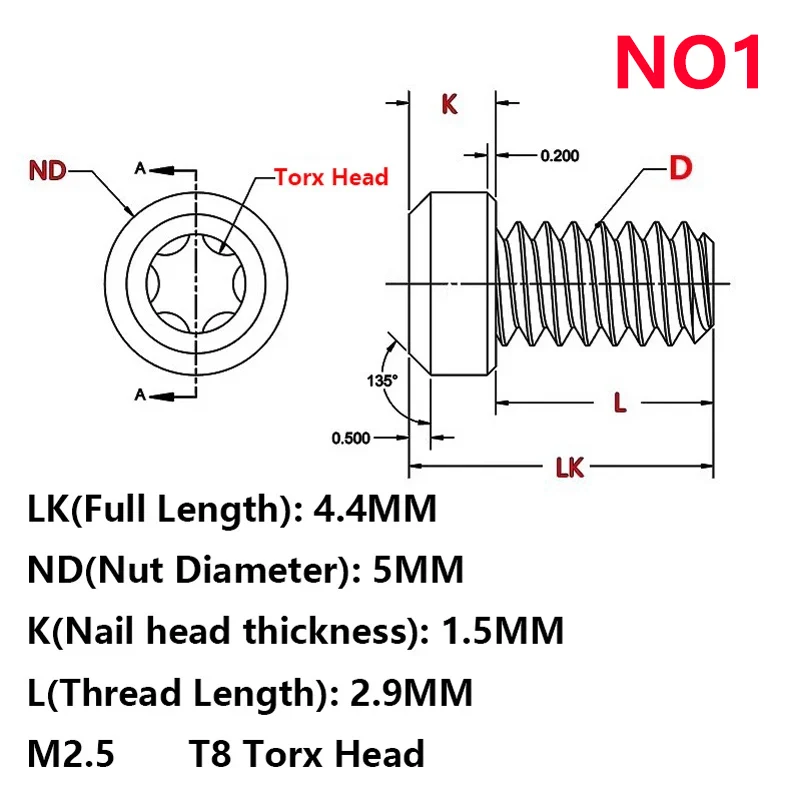2 Ukuran Titanium Pisau Kustom Timascus Pola Damaskus M2.5 Sekrup T8 Torx Tombol Kepala Kuku Pengikat Spindle Rivet DIY Bagian