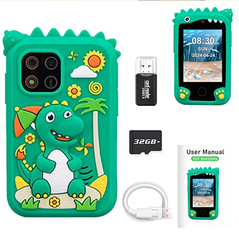 BTJ Kids Dinosaur Educational Toy Musci Player Learning Selfie Toddler Phone for Children Age 3-12 Best Christmas Birthday Gifts