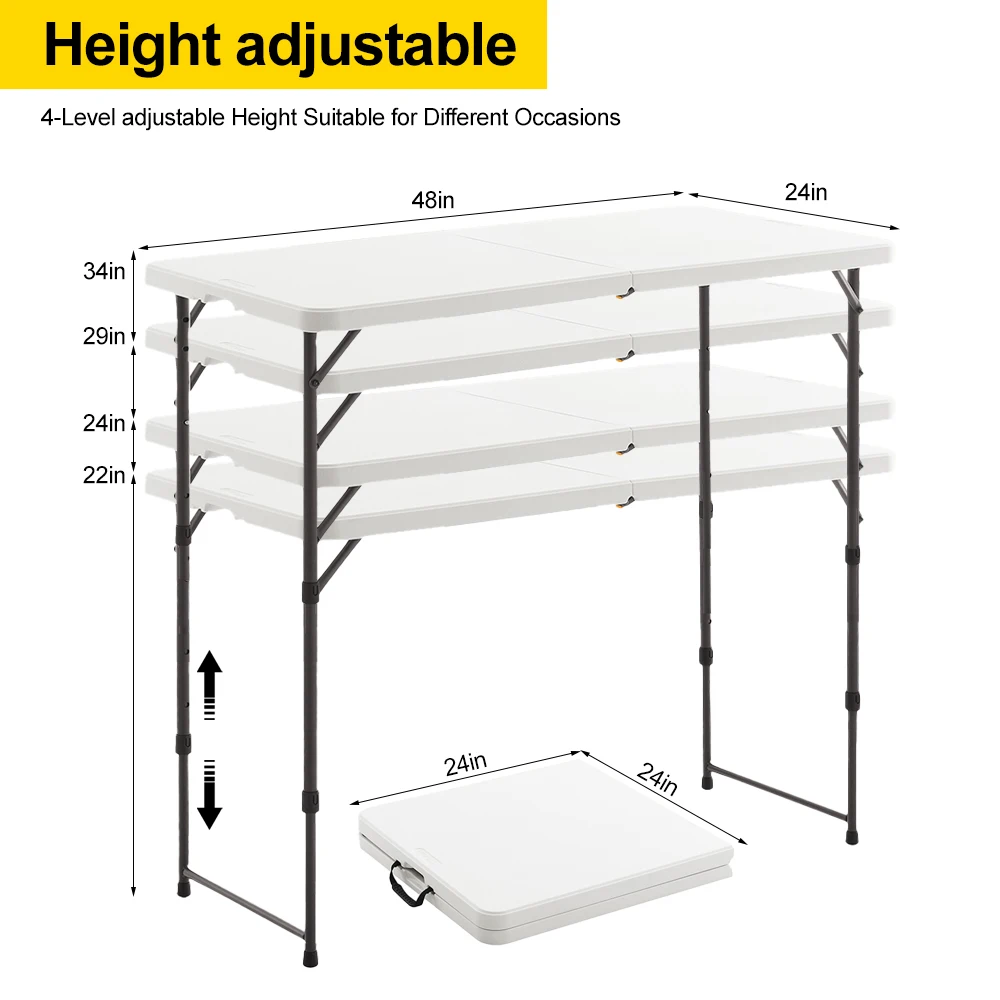 4FT Folding Table with Tablecloth, Portable Plastic Desk for Home Office, Heavy Duty Dining Table for Garden Party & Picnic