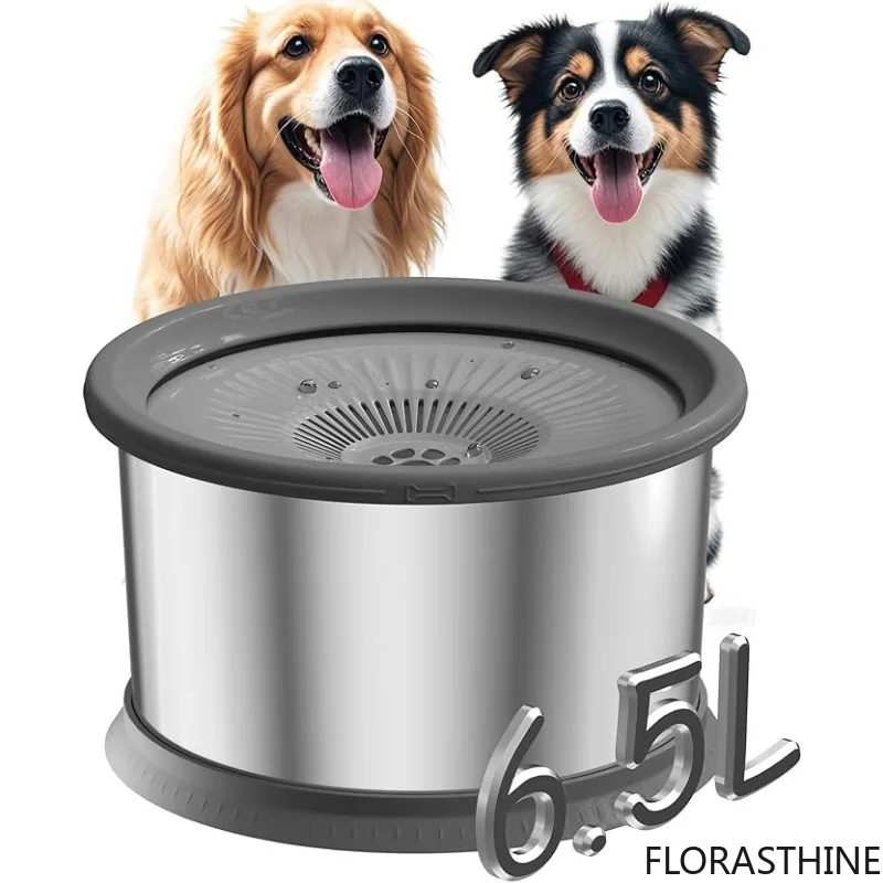 6.5L Dog Water Bowl no Spill Stainless Steel Slow Water Bowl Capacity Large no Splash Pet Slow Drink Feeder with Anti-slip Mat