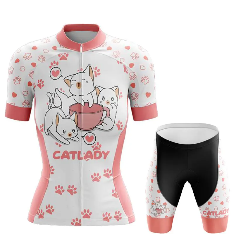 2023 WOMEN Cycling Jersey Set Funny Cartoon Cat Bike Clothes Summer Bicycle Clothing Cycling Set Maillot Conjunto Ropa Ciclismo