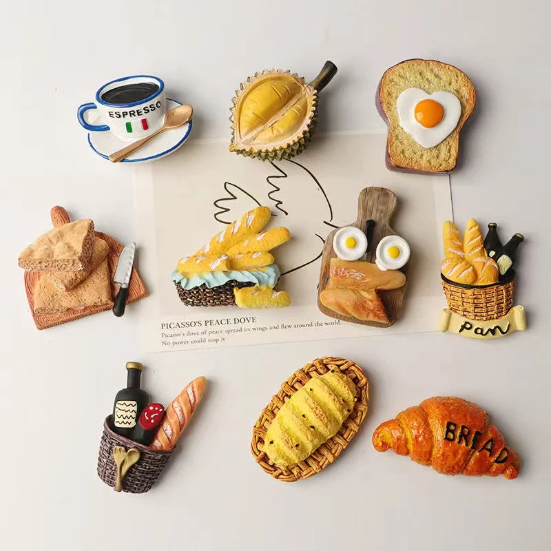 Simulation Food 3D Fridge Magnet Cartoon Simulated Bread Egg Milk Coffee Magnetic Magnet Refrigerator Stickers for Kitchen Decor