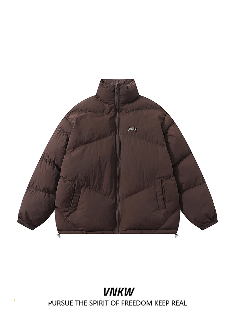 

Американское ретро плиссированное простое пальто с воротником-стойкой для мужчин и женщин, зимнее теплое свободное пальто для пар, хлопковая куртка, верхняя одежда