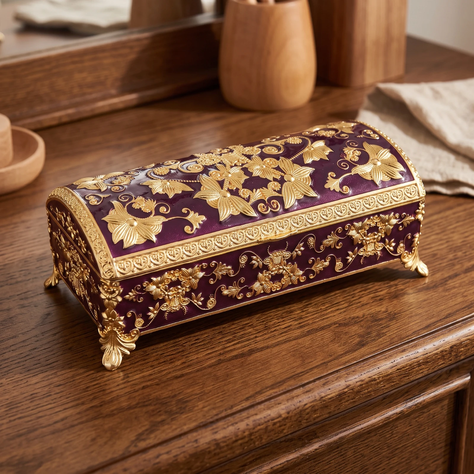 Jewelry Box with Feet Rectangular Decorative Jewelry Box Treasure Chest Case Small Casket Artisan-Crafted for Women, Vanity