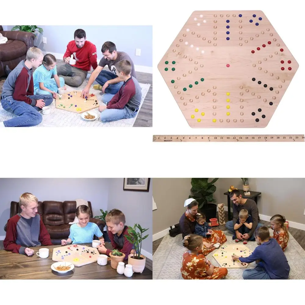 

Large 24 Wahoo Marble Game in Solid Maple Wood - Double-Sided with 22mm Marbles & Dice