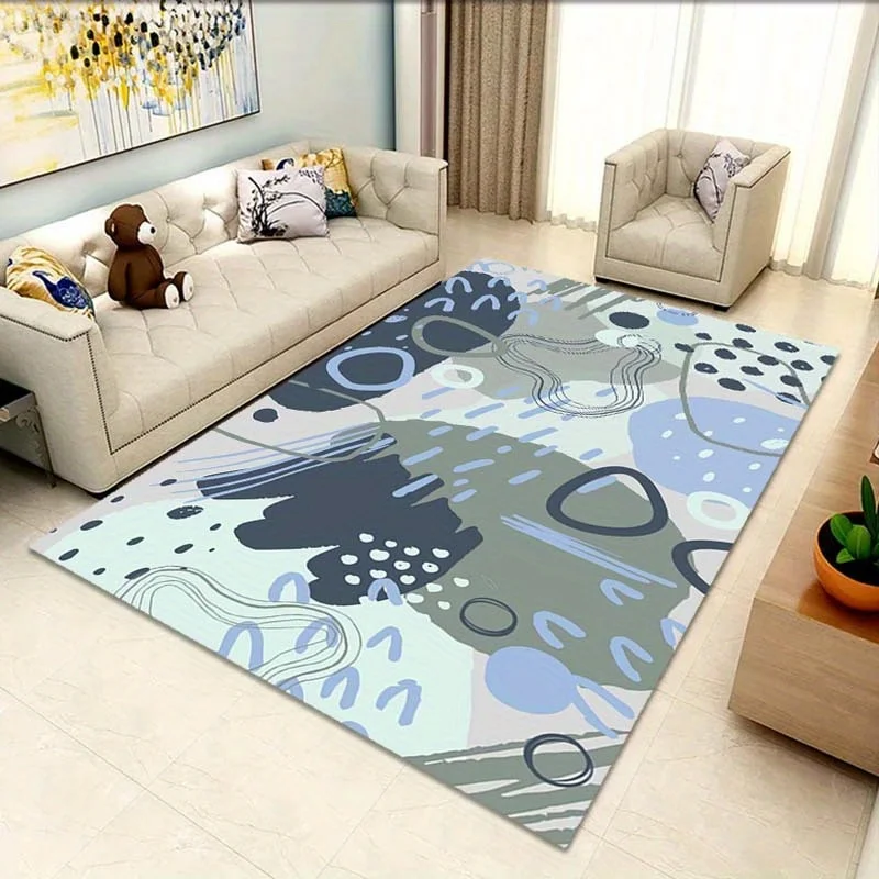 Non-Slip Rectangular Area Mat - Vibrant Abstract Design, Polyester Fiber, Machine Washable - Ideal for Living Room, Bedroom, Din
