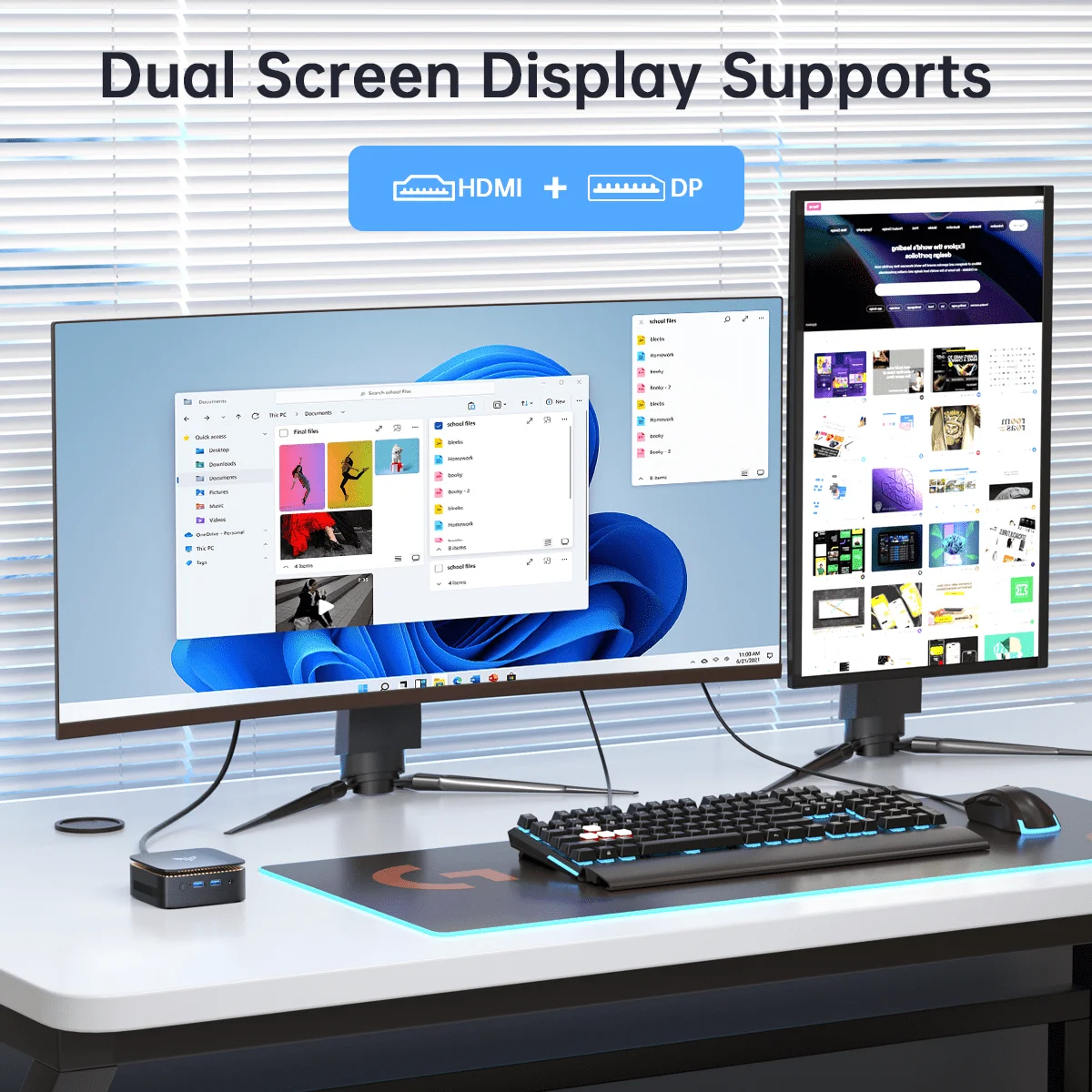 كمبيوتر صغير ACEMAGIC E1 Intel N95 DDR4 8GB SSD 256GB على اللوحة WIFI 5 + BT4.2 كمبيوتر صغير للمكتب للأعمال HDMI 2.0 × 1 (4K @ 60 هرتز)