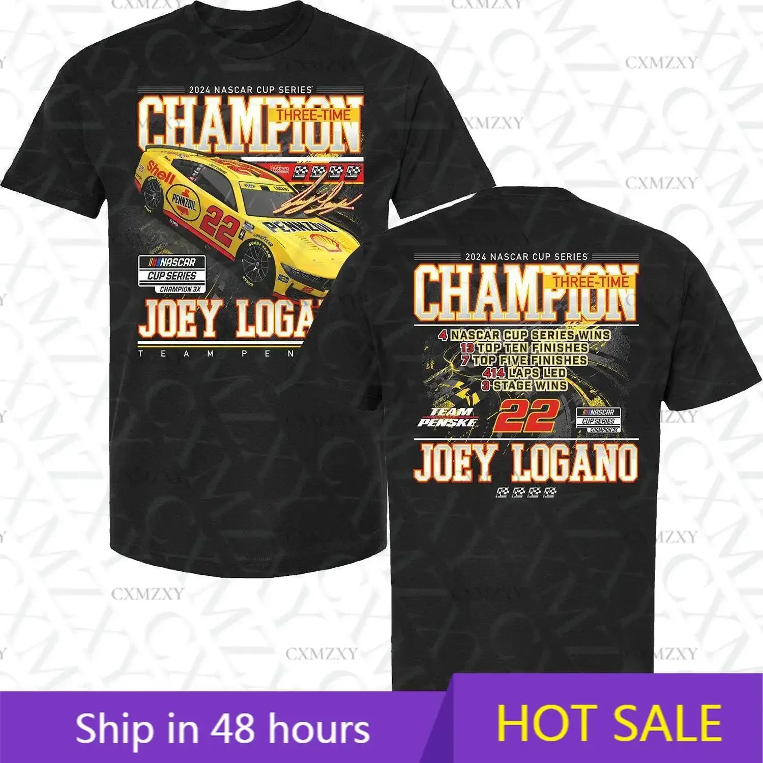 Эксклюзивная черная футболка Joey Logano с показателями достижений чемпиона серии NASCARS Cup Series Эксклюзивная черная футболка Joey Logano с показателями достижений чемпиона серии NASCARS Cup Series