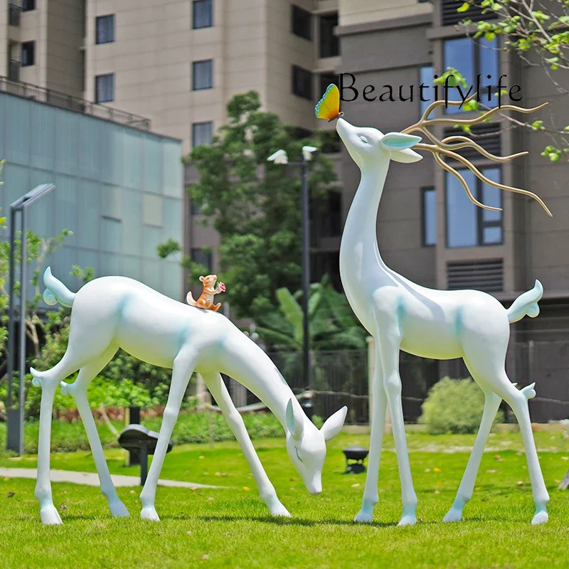 

Abstract Sika Deer Animal Sculpture FRP Garden Landscape Decoration Ornaments