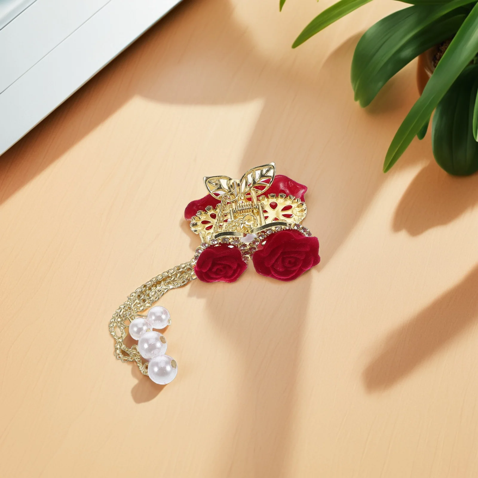 

Rose Flocking Shark Shape Hair Claw Clip Cute Grab Clamp For Thick Hair Styling Fancy Tassel Barrette Retro Punk Accessory