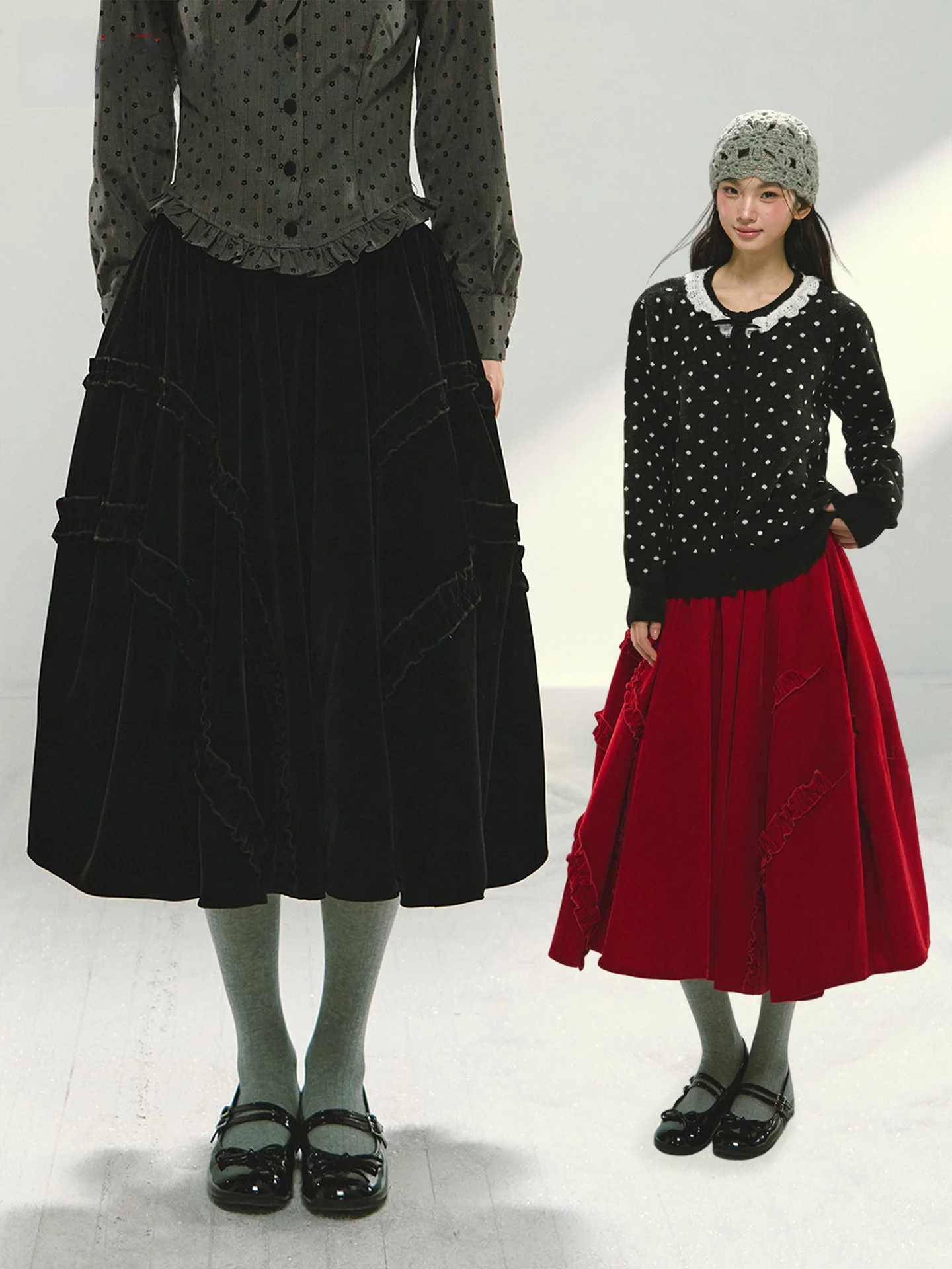 

Пышная юбка Cisas Red Velvet Bla из бархата и фатина, удлиненная, зимняя, женская, со средней талией, нейлоновая, с декором