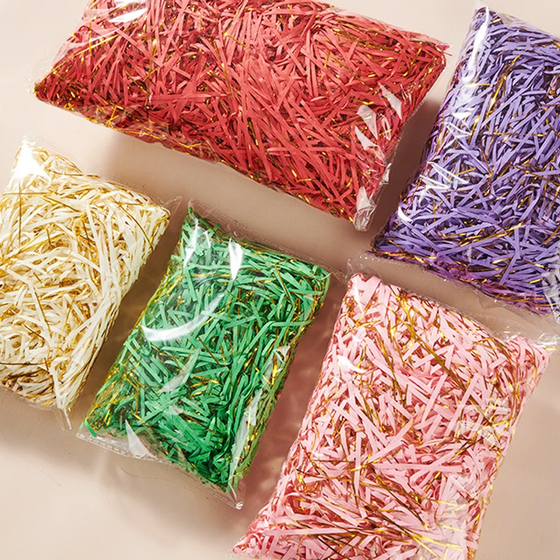 100/300/500g Colorful Shredded Crinkle Lafite Material Packaging Filler DIY Wedding Party Candy Gift Box Filler Packaging