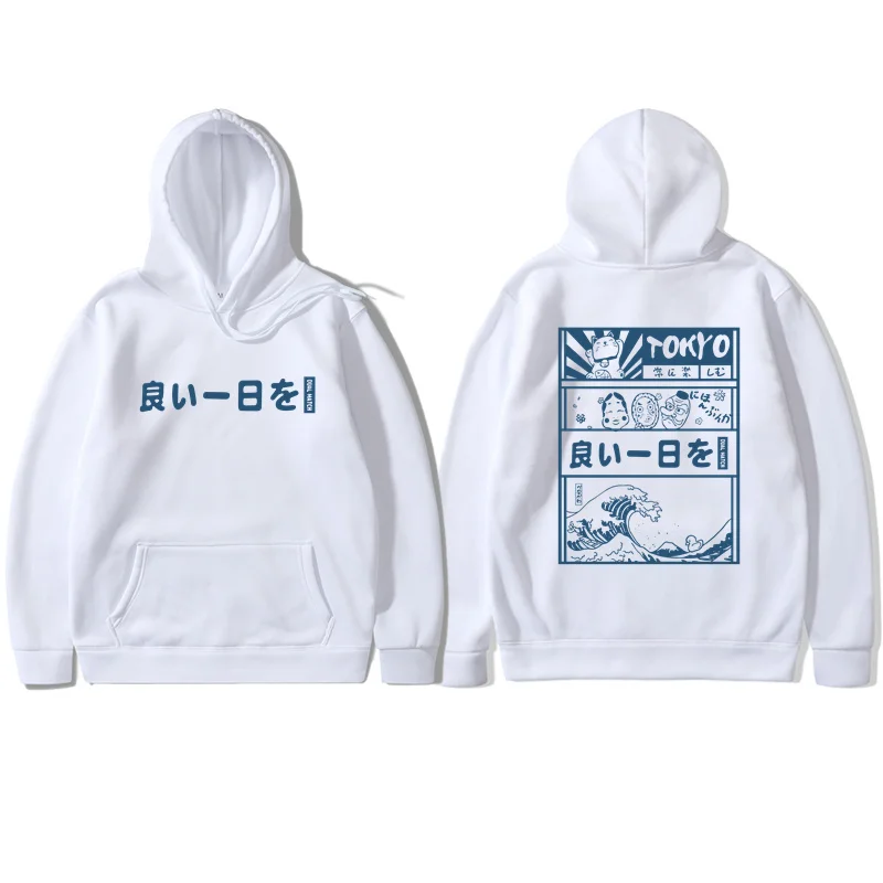 Japan Harajuku Hoodie Sweatshirt Puffer F Japanese Kanji Cartoon Great Wave Tokyo T Shirt 2022 Men Hip Hop Hoodie Pullover