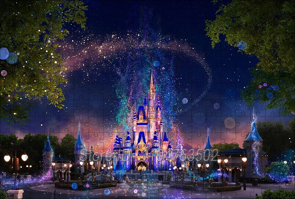 Puzzle z Zamkiem Disneya, Kreskówka, 108/200/300/500/1000 Elementów, Papierowe Puzzle Drewniane, Puzzle dla Dorosłych, Ręcznie Robione Zabawki, Gra Antystresowa