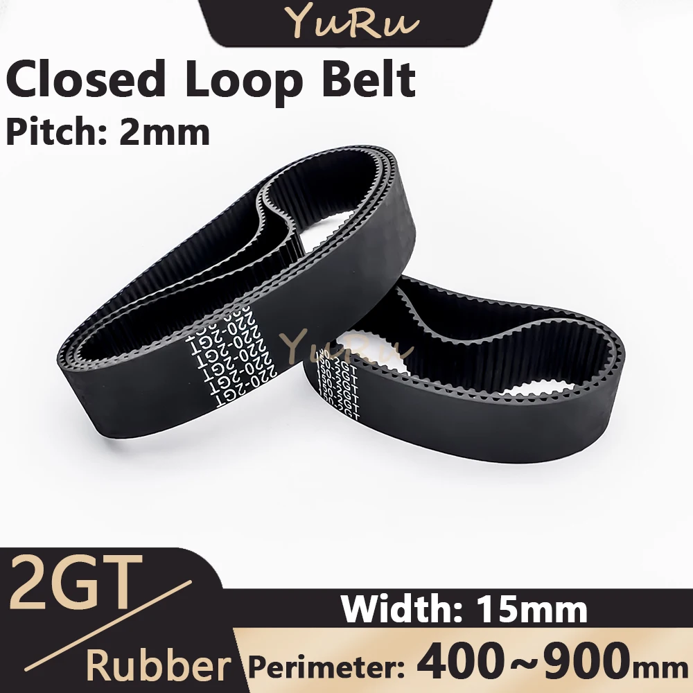 2MGT 2GT Belt Width 15mm Rubber Closed Loop Perimeter 400 420 436 454 500 600 610 710 760 900mm GT2 Timing Synchronous