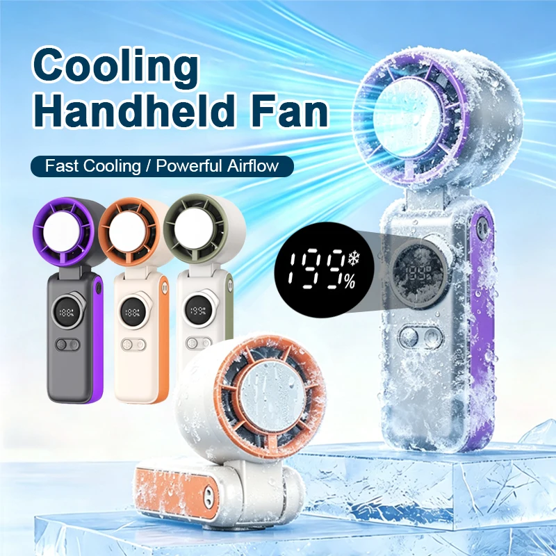 Ice Cooling Handheld Fan 100 Speeds Turbo Portable USB Desk Fan Foldable Hangable for Outdoor Fast Chill Ice Compress