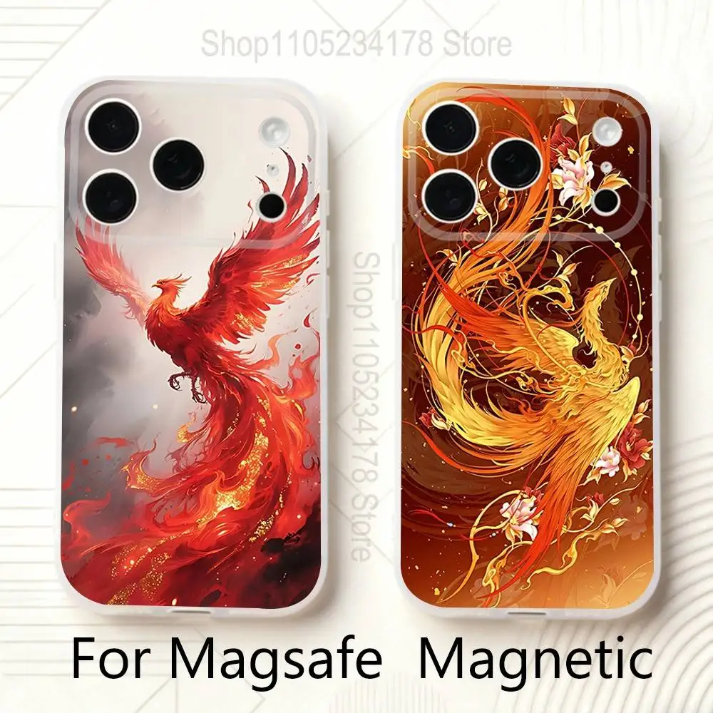 

Phoenix Cool Colorful art Frosted Clear Magnetic Phone Case for iPhone 17,16,15,14,13,12,11 Pro,Max,Plus,Mini,Air,E