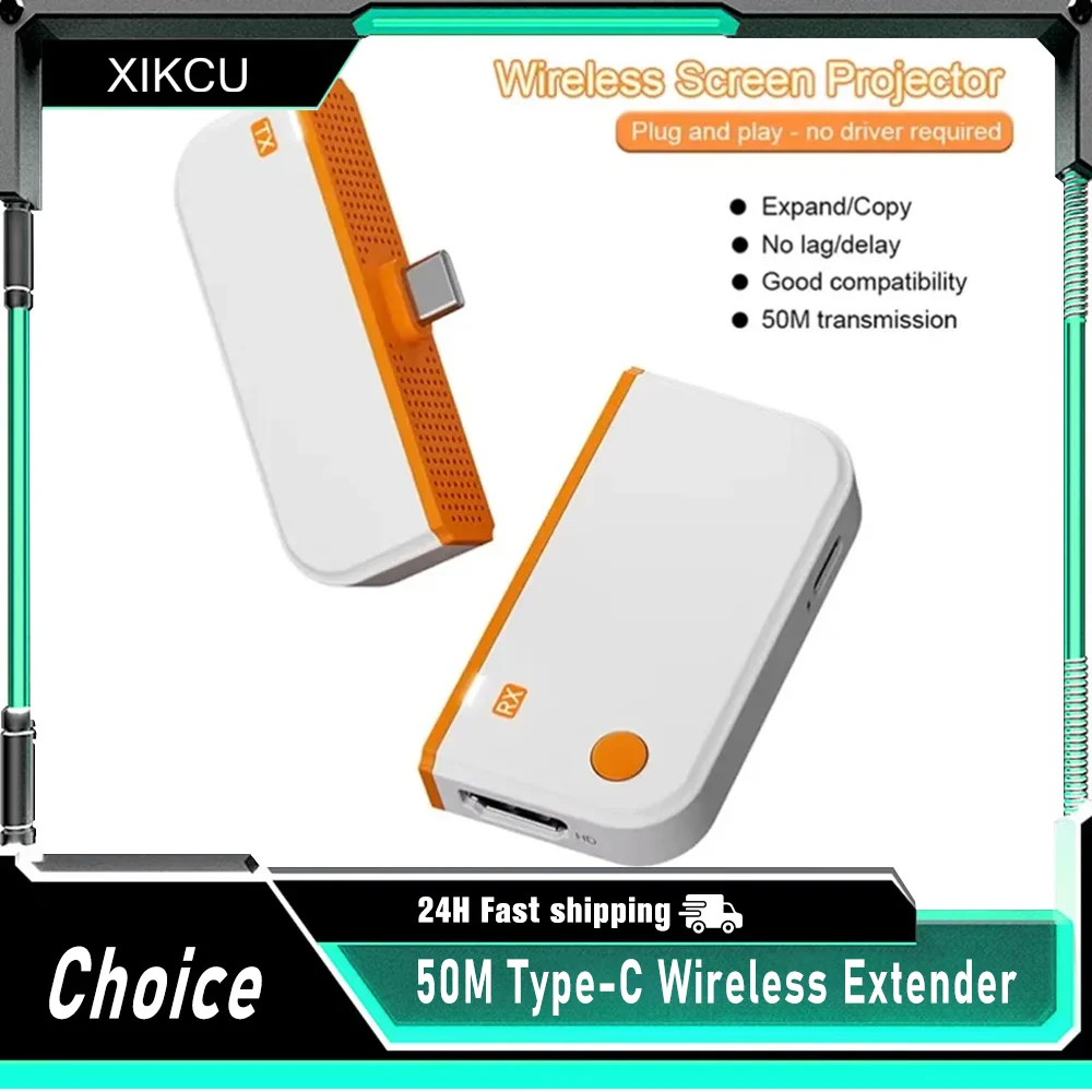 50M Type-C HDMI-Compatible Wireless Video Transmitter Receiver Extender Adapter TV Stick Dongle For Laptop PC Phone TV Monitor