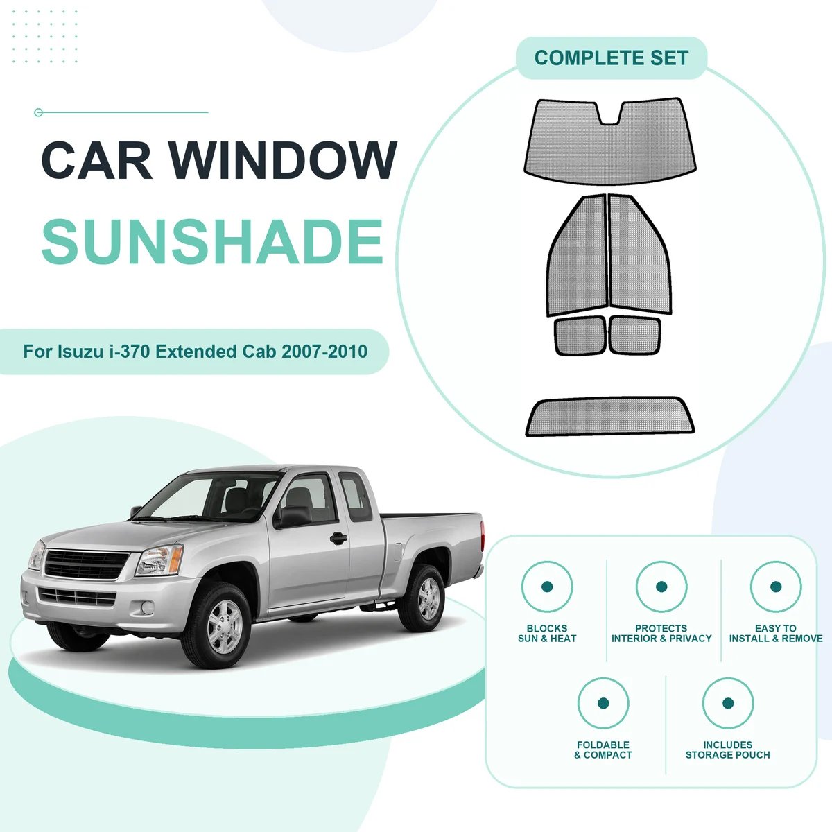 For Isuzu i-370 Extended Cab 2007-2010 Custom Full Set Window Sunshades Aluminum Foil Suction Cup Anti UV Privacy