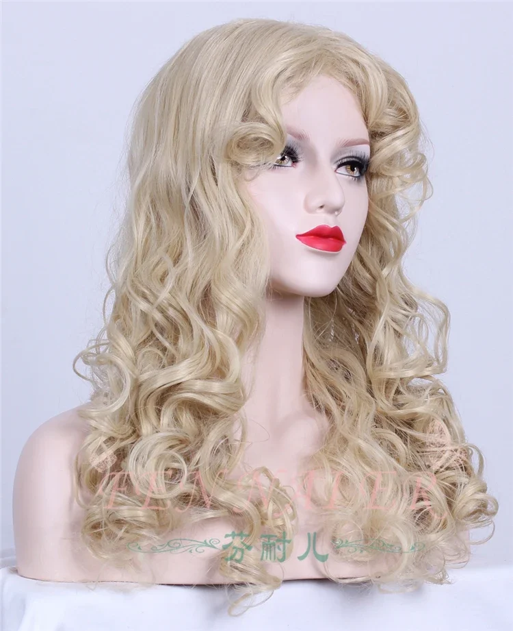 Fairy Sleeping Beuty Women Gold Wavy Wig Role Play Princess Aurora Golden Wig Costumes