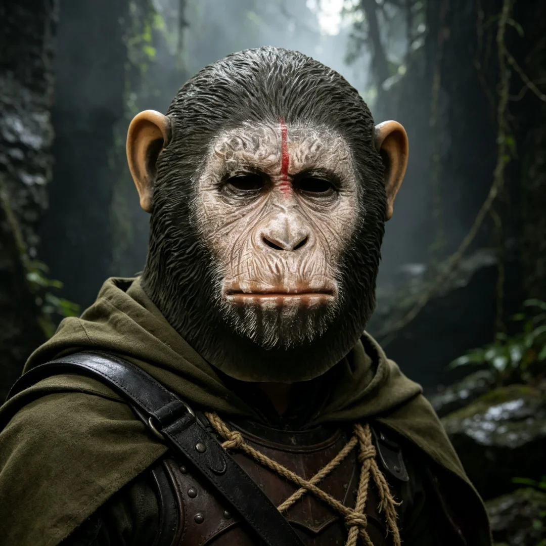 Realistic Chimpanzee Full Head Mask, Animal Monkey Gorilla Headgear for Halloween Masquerade Party Cosplay Costume Prop