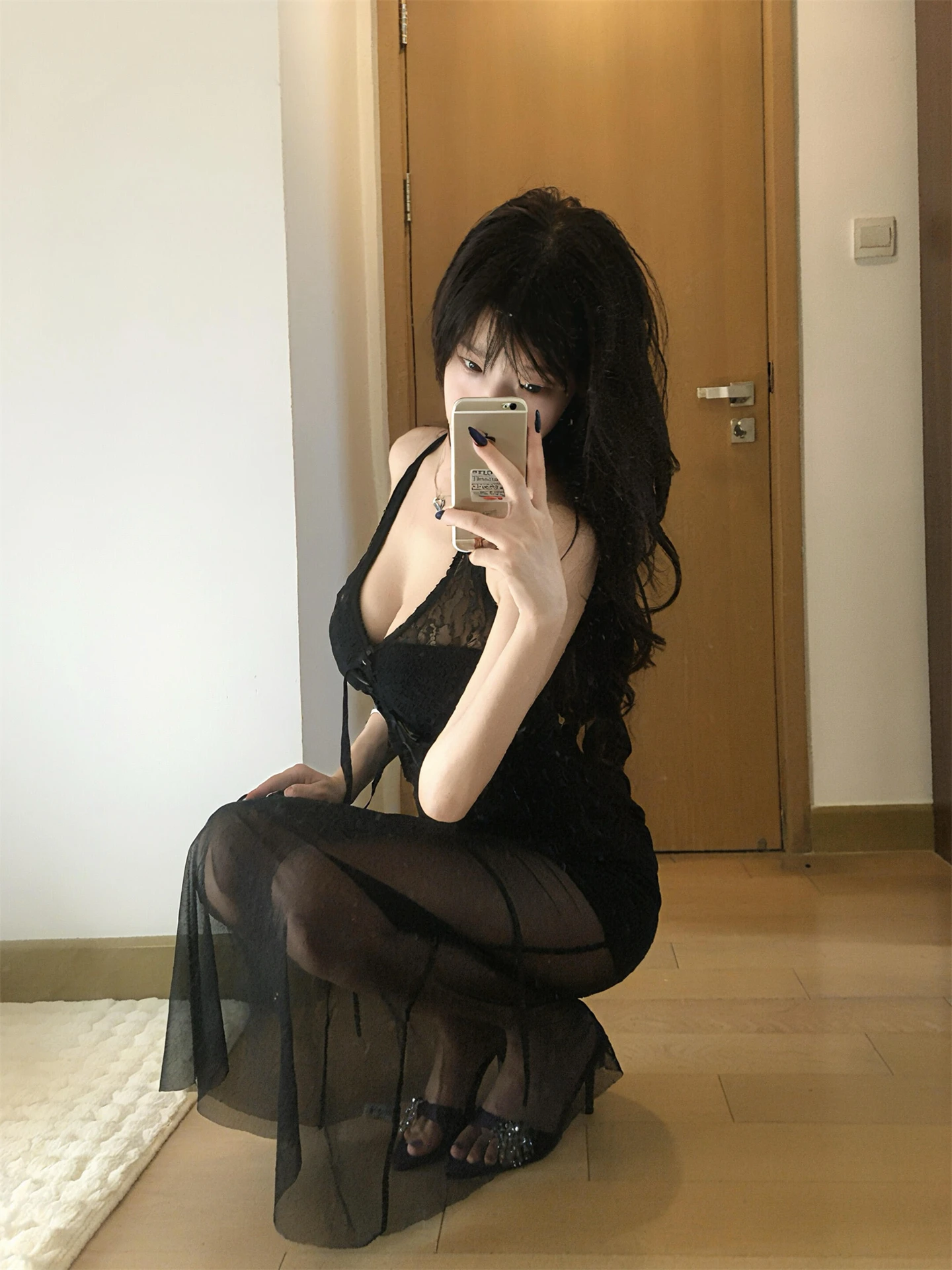 

Sexy Lace V-ne Hanging Ne Bla Dr Women's Autumn Bodycon Long Skirt Tight Fit Wrap around Midriff Casual Wear