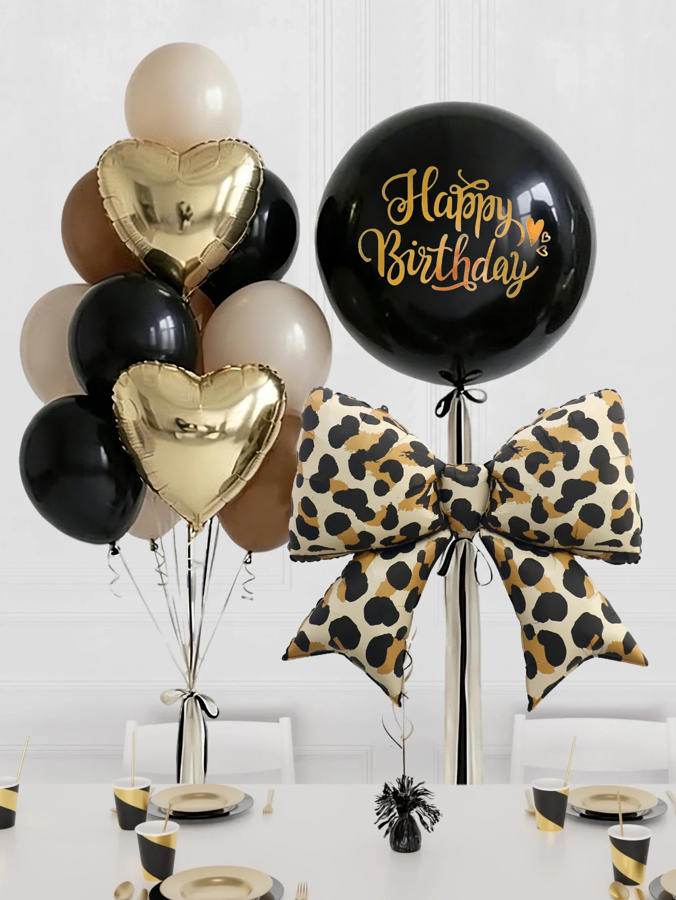 19-teiliges Set glänzender Leopardenmuster-Geburtstagsballons für Mädchenfeiern und Geburtstagspartys mit Leopardenmotiv – Detail 2
