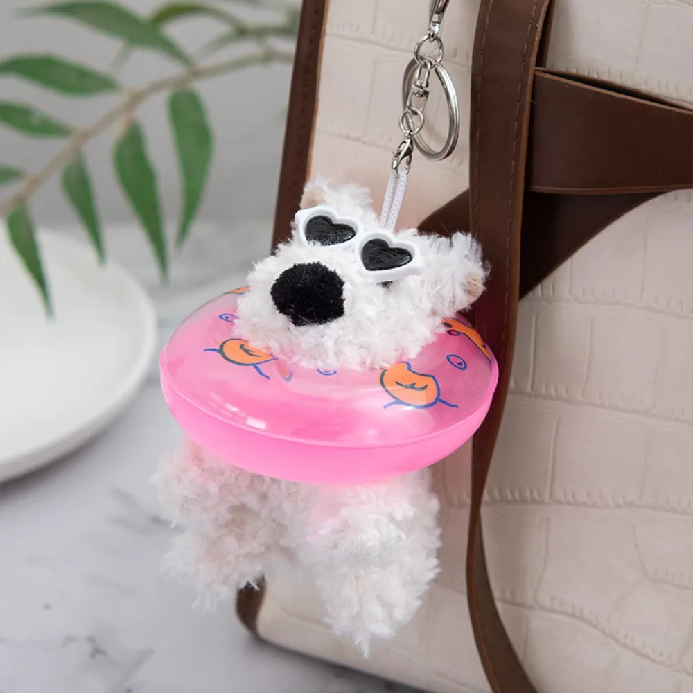 Recheado west highland saco pingente anti-perdido dos desenhos animados animal de pelúcia filhote de cachorro boneca chaveiro de pelúcia bonito carro pendurado pingente decoração